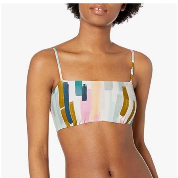 Bikini Lab Bandeau Bikini Swimsuit Top& Cutout Hipster Bottom in Paint Party,S - Picture 1 of 8